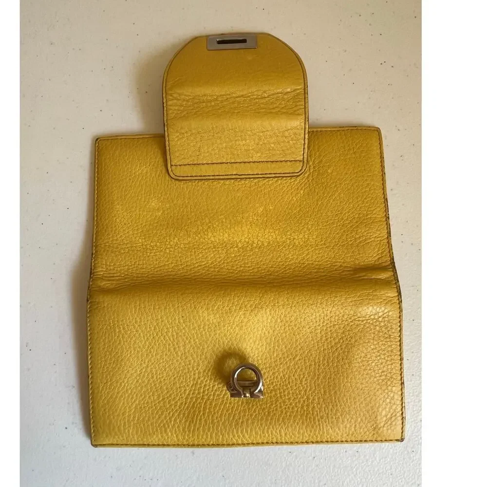 Salvatore Ferragamo Gancini Leather Long Wallet Yellow Luxury Designer Italy